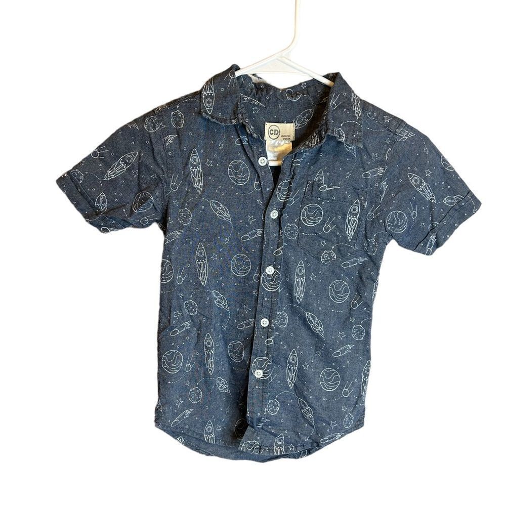 5 for $25🔥Boys Size 6‎ Copper Denim Denim Blue Space Button Front Shirt